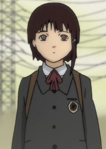 Image of Lain in her quiet, everyday school persona